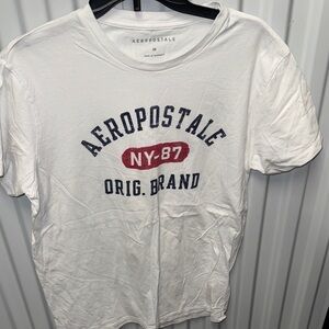Aeropostale White and Navy Graphic Tee